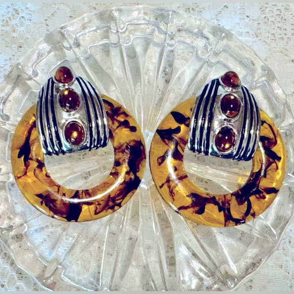 🐢VINTAGE LARGE FASHION TORTOISE CLIP-ON CIRCLE LOOP EARRINGS🐢 - Picture 2 of 8